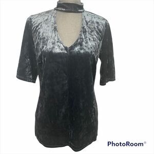 Matty M Velvet Top Womens Small Teal Blue Short Sleeve Choker V-Neck Party